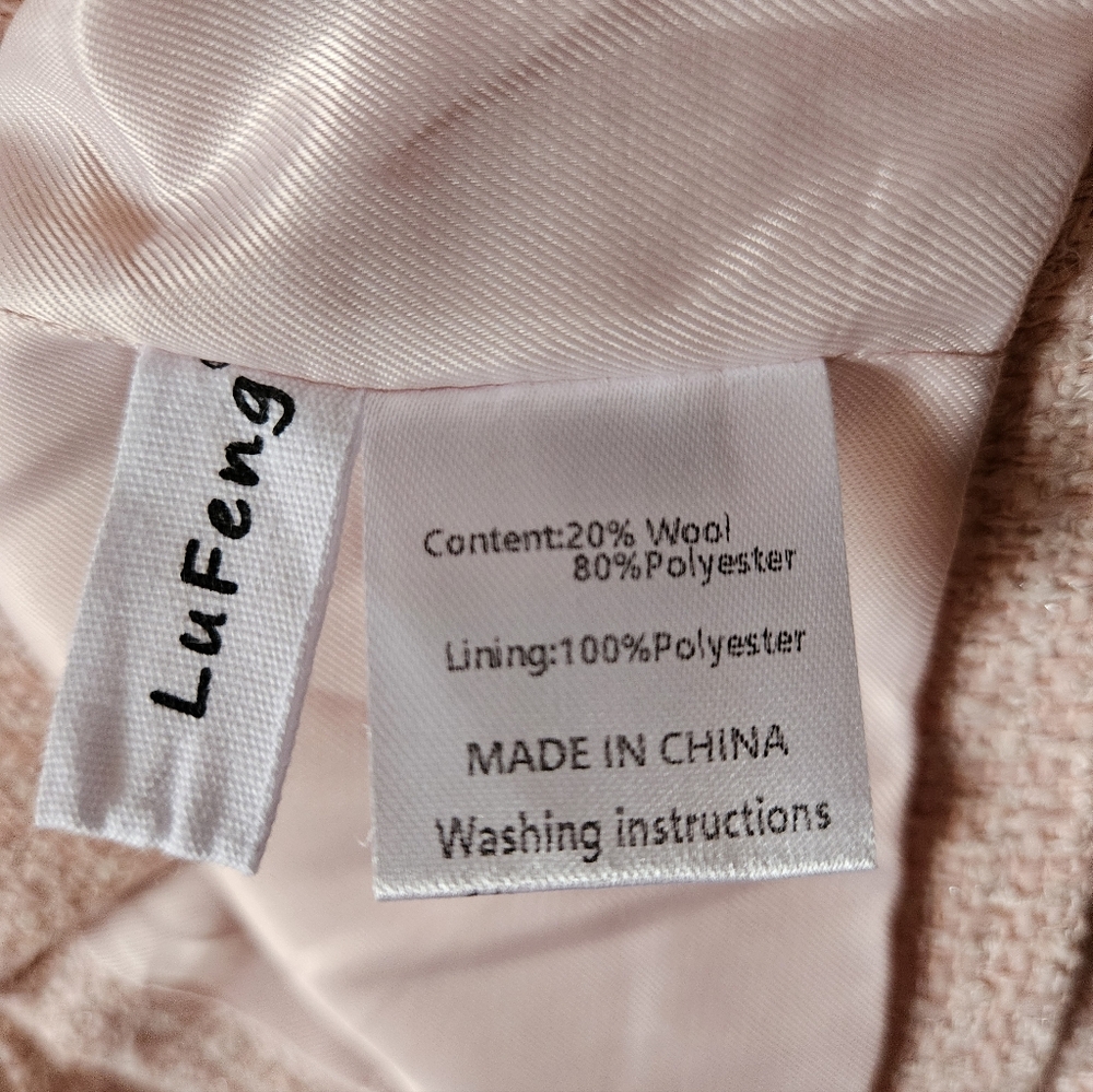 Lefung Pink Tweed Pearl Trim Details Mini Dress High Neck Short Sleeve - Size L - Picture 7 of 7